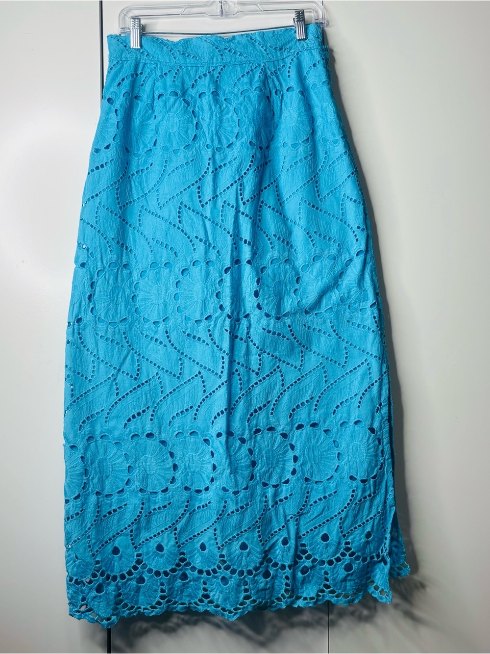 Turquoise Eyelet Maxi Skirt - Vibrant Lace Detail